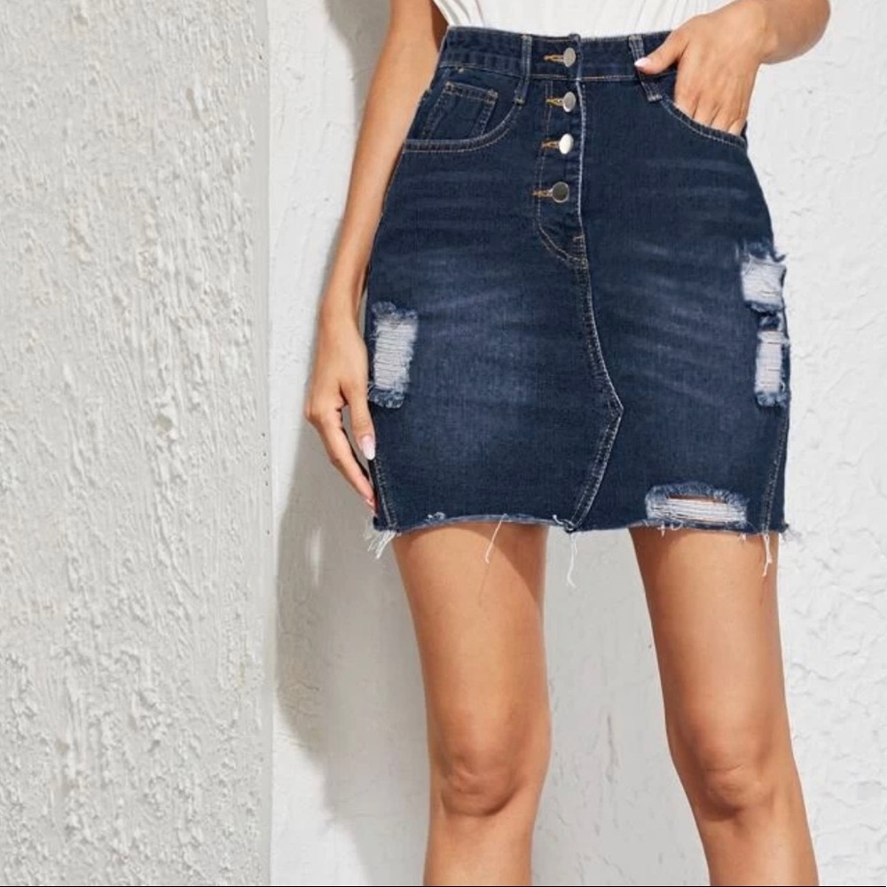Ripped Denim Skirt